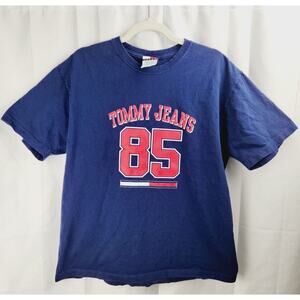 Tommy Jeans Mens Y2k 2001 Graphic Print 85 Blue T Shirt Size Large
